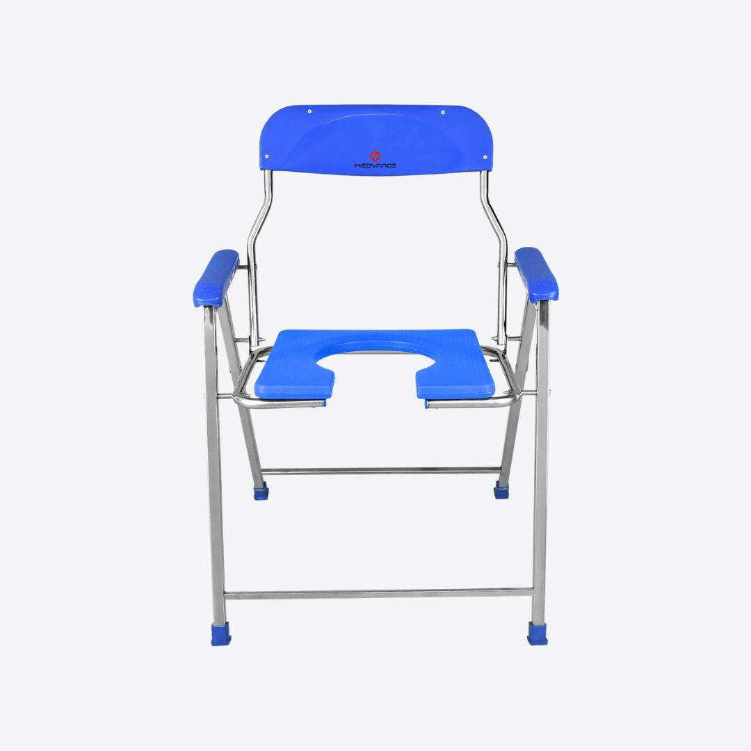 Medvance Folding Commode Chair, Stainless Steel, 135kg - Medvance Surgicals