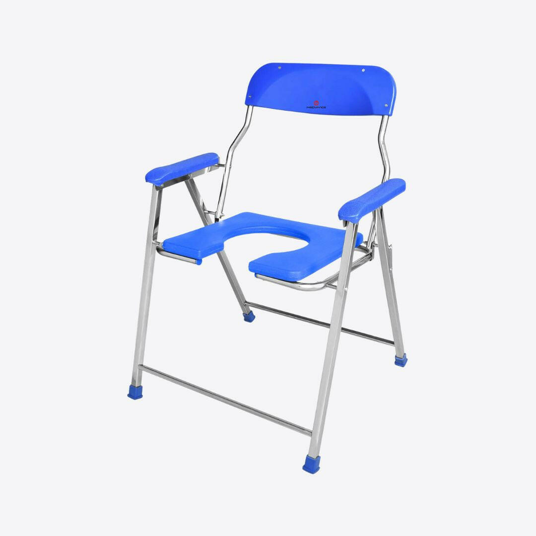 Medvance Folding Commode Chair, Stainless Steel, 135kg - Medvance Surgicals