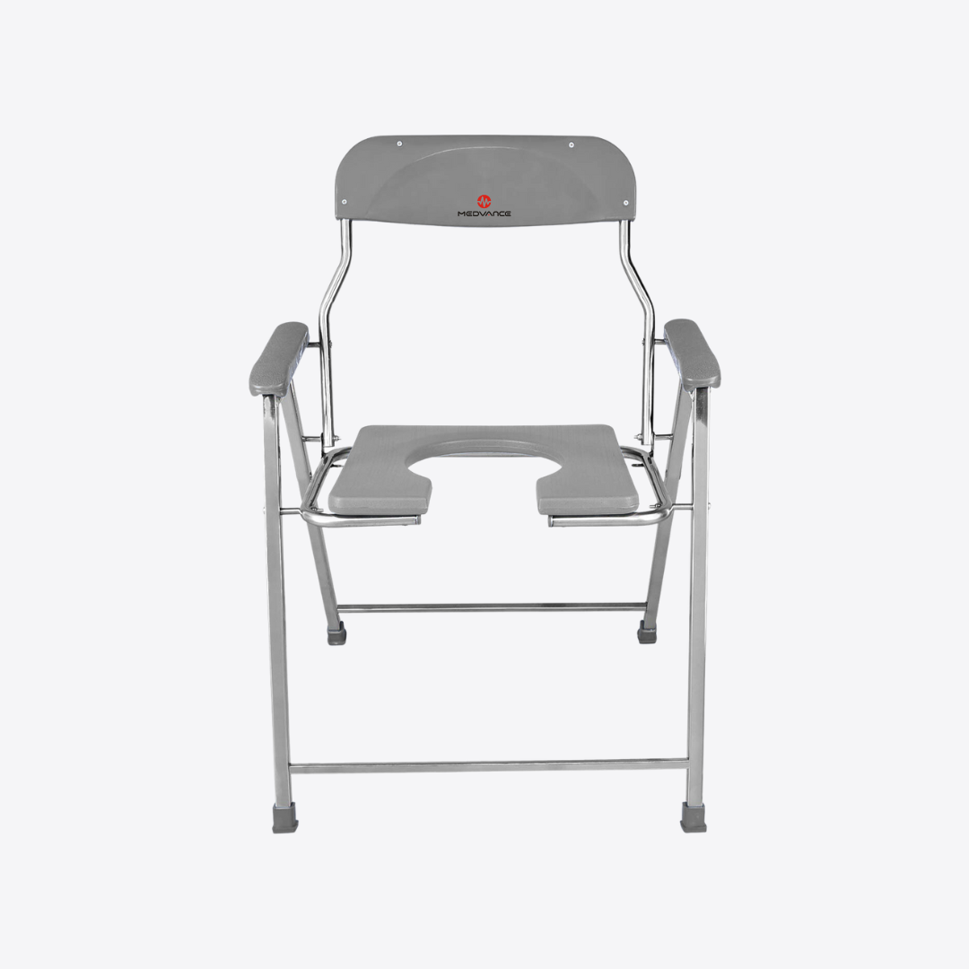 Medvance Folding Commode Chair, Stainless Steel, 135kg - Medvance Surgicals