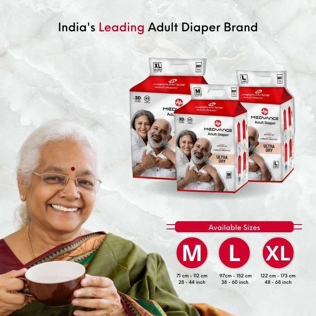 Medvance Adult Diapers - Superior Absorbency, All-Day Comfort, Reliable Protection, Medium - Medvance Surgicals