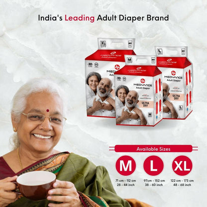 Medvance Adult Diapers - Superior Absorbency, All-Day Comfort, Reliable Protection, Medium - Medvance Surgicals