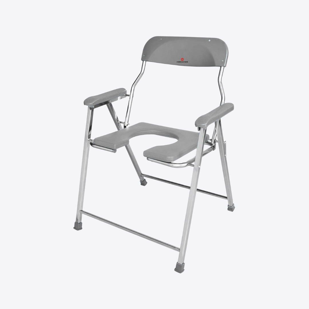 Medvance Folding Commode Chair, Stainless Steel, 135kg - Medvance Surgicals