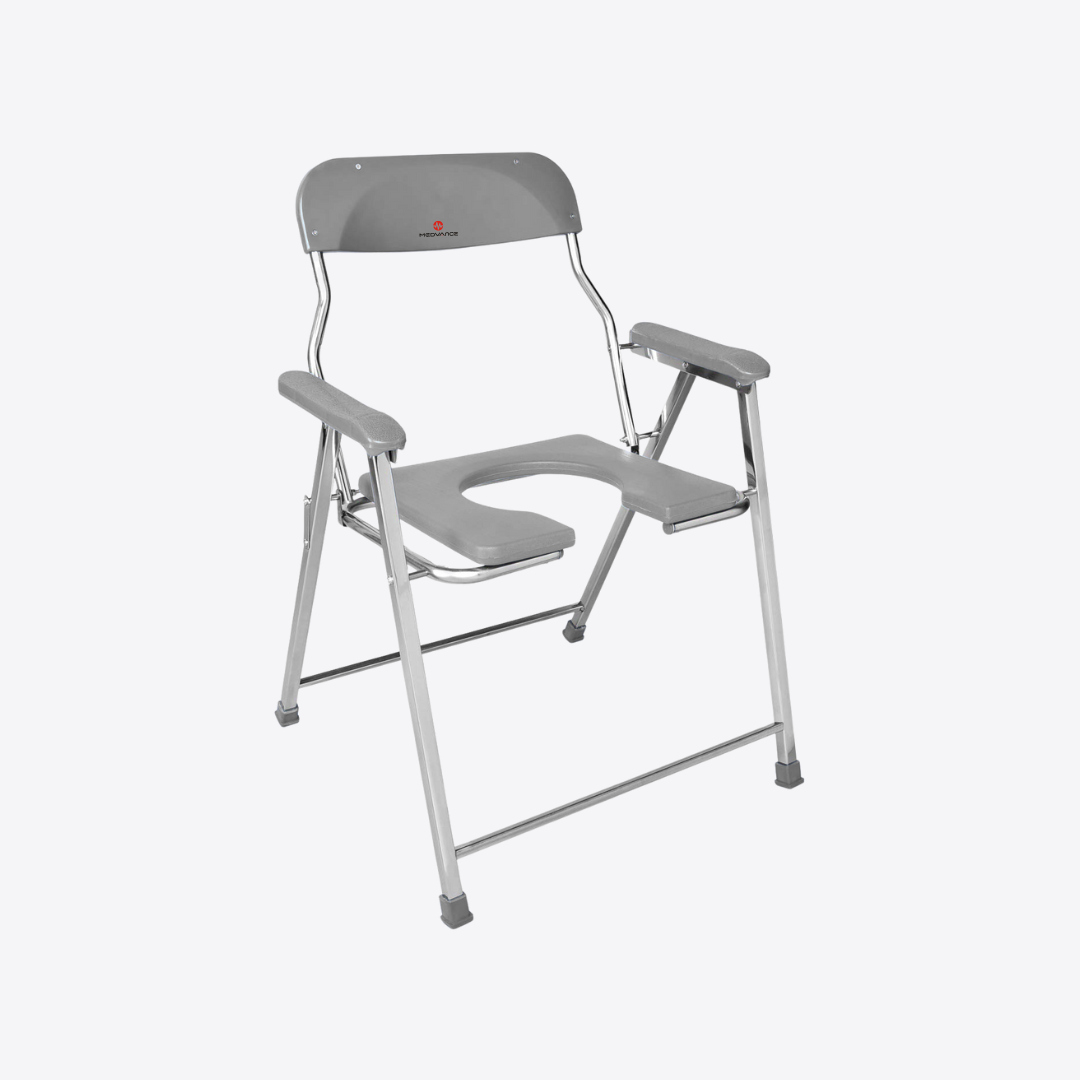 Medvance Folding Commode Chair, Stainless Steel, 135kg - Medvance Surgicals
