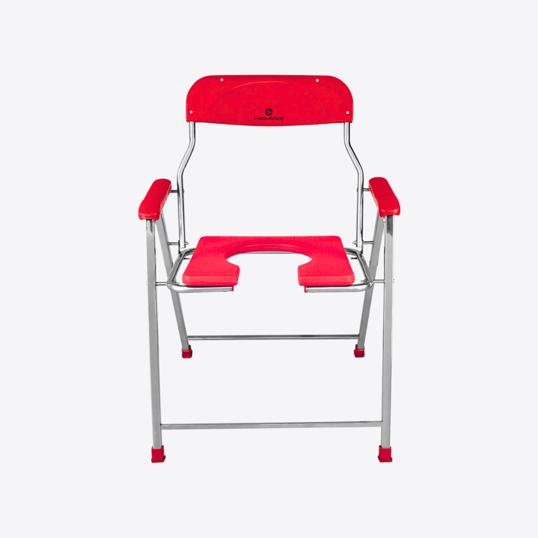 Medvance Folding Commode Chair, Stainless Steel, 135kg - Medvance Surgicals